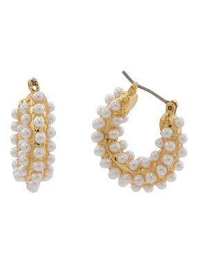 KENNETH JAY LANE Gold Pearl Hoop Earrings